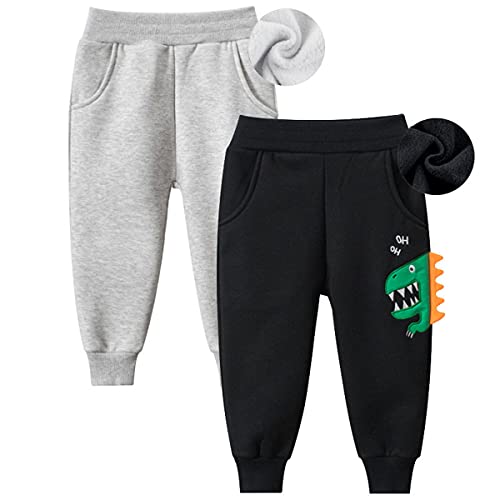 FAIRYRAIN 2er-Pack Unisex Kinder Jungen Mädchen Hose mit Fleecefütterung Warm Karikatur Drucken Jogginghose Sweathose Elastische Freizeithose 100 von FAIRYRAIN