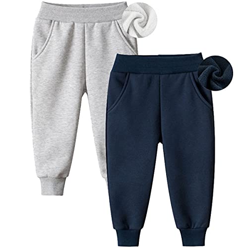 FAIRYRAIN 2er-Pack Unisex Kinder Jungen Mädchen Hose mit Fleecefütterung Warm Karikatur Drucken Jogginghose Sweathose Elastische Freizeithose 120 von FAIRYRAIN