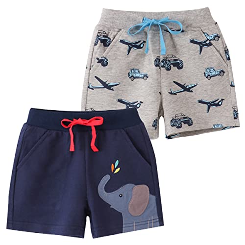 FAIRYRAIN 2er-Pack Unisex Kinder Sommer Shorts Karikatur Drucken Baumwolle Sporthose Kurze Hose Pull-on Freizeit Shorts für Jungen Mädchen 3T von FAIRYRAIN