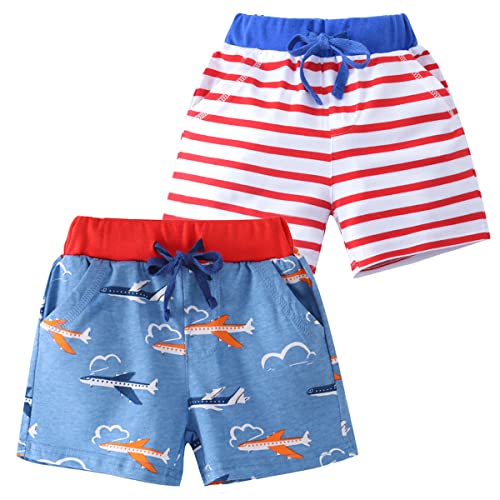 FAIRYRAIN 2er-Pack Unisex Kinder Sommer Shorts Karikatur Drucken Baumwolle Sporthose Kurze Hose Pull-on Freizeit Shorts für Jungen Mädchen 4T von FAIRYRAIN