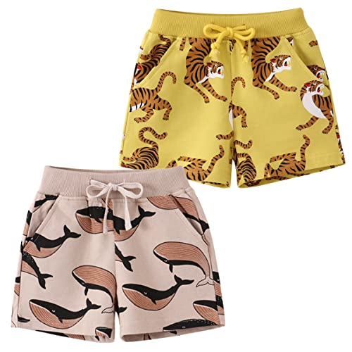 FAIRYRAIN 2er-Pack Unisex Kinder Sommer Shorts Karikatur Drucken Baumwolle Sporthose Kurze Hose Pull-on Freizeit Shorts für Jungen Mädchen 4T von FAIRYRAIN