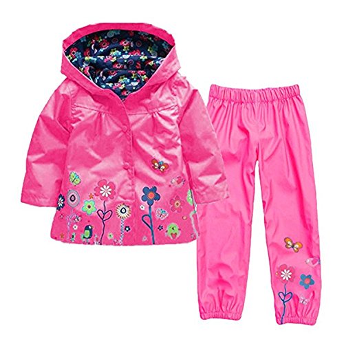 FAIRYRAIN 2tlg Kinder Mädchen Bekleidungsset Windbreaker Regenmantel Regenjacke mit Kapuze + Regenhose 6T von FAIRYRAIN
