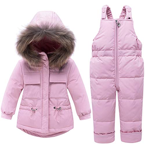 FAIRYRAIN 2tlg Kinder Mädchen Jungen Süß Tasche Künstliches Fell Kaputze Daunenjacke Schneeanzug Winterjacke Mit Daunenhose Bekleidungsset Snowsuit 80cm von FAIRYRAIN