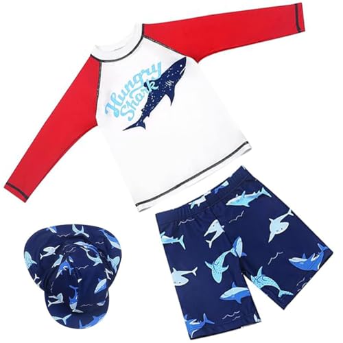 FAIRYRAIN 3 Stück Jungen UV Rashguard Badeshirt Langarm Schwimmshirt Boardshorts Badehose mit Hut Badeset Schwimmanzug FAIRYRAIN 3 Stück Jungen UV Rashguard Badeshirt Langarm Schwimmshirt Boardshorts Badehose mit Hut Badeset Schwimmanzug von FAIRYRAIN