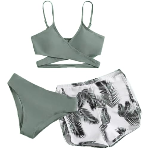 FAIRYRAIN 3 Stück Mädchen Badebekleidung Bikini Set Schwimmanzug Sommer Bikini Top mit Cover Up Beach Shorts+Slips Badeanzug Badeanzug von FAIRYRAIN