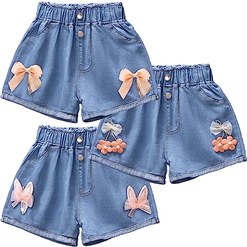 FAIRYRAIN 3er-Pack Kinder Mädchen Sommer Emboridery Flower Denim Shorts Jeans Kurze Hosen Sommerhose 100 von FAIRYRAIN