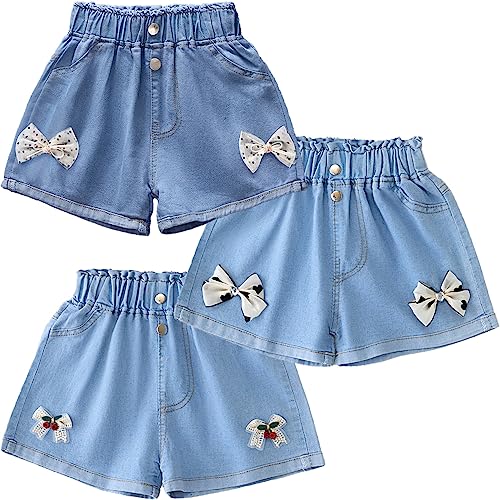 FAIRYRAIN 3er-Pack Kinder Mädchen Sommer Emboridery Flower Denim Shorts Jeans Kurze Hosen Sommerhose 100 von FAIRYRAIN