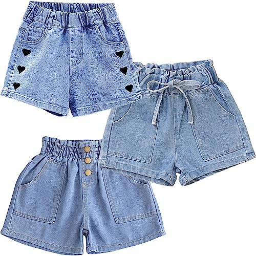 FAIRYRAIN 3er-Pack Kinder Mädchen Sommer Emboridery Flower Denim Shorts Jeans Kurze Hosen Sommerhose 120 von FAIRYRAIN