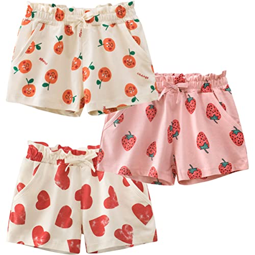 FAIRYRAIN 3er-Pack Kinder Mädchen Sommer Shorts Hotpants Kurze Hosen Elastische Taille Thin Slim Sommerhose Kurze Hose 100 von FAIRYRAIN