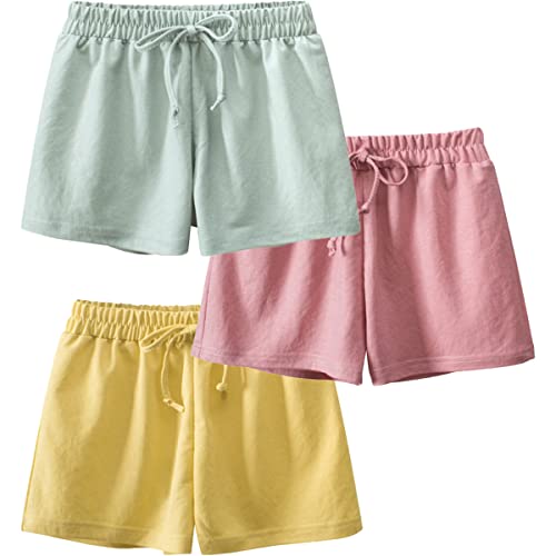 FAIRYRAIN 3er-Pack Kinder Mädchen Sommer Shorts Hotpants Kurze Hosen Elastische Taille Thin Slim Sommerhose Kurze Hose 140 von FAIRYRAIN