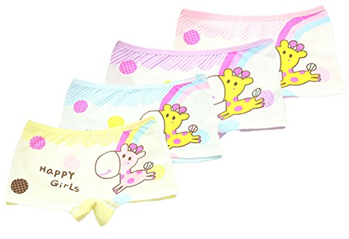 FAIRYRAIN 4 Packung Baby Kleinkind Mädchen Schöne Giraffe Pantys Hipster Shorts Spitze Baumwollunterhosen Unterwäsche 2-4 Jahre von FAIRYRAIN