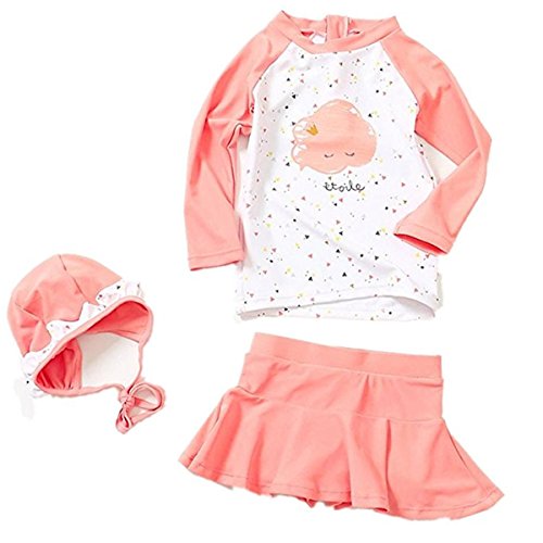 FAIRYRAIN Baby Kinder Mädchen 2 Stück Lange Ärmel Swimsuit Lovely Cloud Sonnenschutz U V Rash Guard Bademode Schwimmanzug Mit Hut von FAIRYRAIN