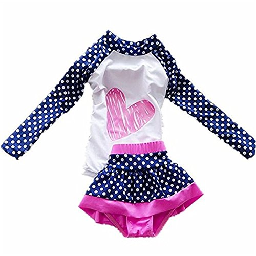 FAIRYRAIN Baby Kleinkinder Mädchen 2er Bade-Set Punktmuster Herz Print Lange Ärmel Bademode Schwimmanzug Rash Guard UV-Schutz 50+ (9-10 Jahre, Polka) von FAIRYRAIN