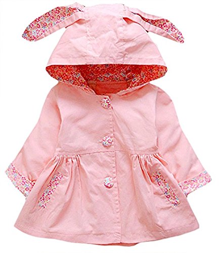 FAIRYRAIN Baby Mädchen Baumwolle Trenchcoat Windbreaker Nettes Kaninchen Frühling Trench Jacke Mantel Kleid Outwear mit Kapuze 6-12 Monate von FAIRYRAIN