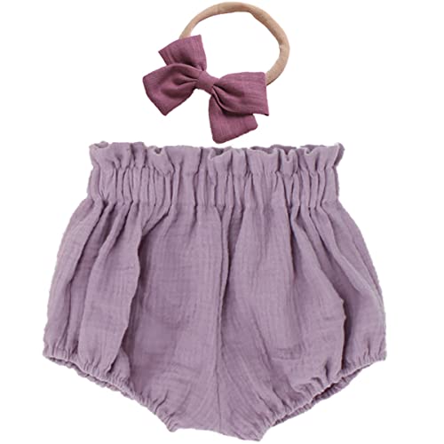 FAIRYRAIN Baby Mädchen Jungen Baumwolle Elastische Taille Kleinkind Sommer Bloomer Shorts Kurze Hose with Stirnband Set von FAIRYRAIN