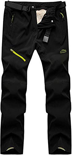 FAIRYRAIN Herren Jungen Winter Warm 3-IN-1 Softshellhose Atmungsaktiv Winddicht Outdoorhose mit Abnehmbar Fleece Samt Winterhose Wanderhose Trekkinghose Funktionshose Skihose, Schwarz, S / Tag M von FAIRYRAIN