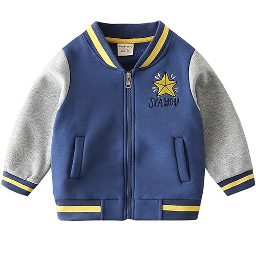 FAIRYRAIN Kinder Junge Langarm College Jacke Beiläufig Stilvoll Winterjacken Baseball Sweatjacke Mantel Sportjacke Stehkragen Jacken 120 von FAIRYRAIN