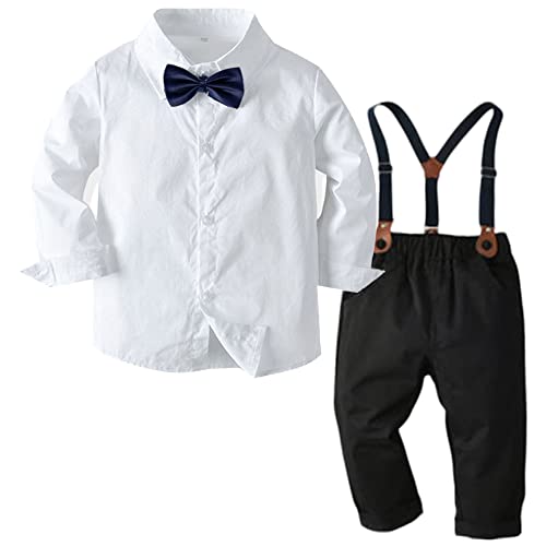 2-Teiliges Kleinkind Jungen Babyanzug Gentleman Kinder Langarm Hemd + Hose mit Träger Anzug Kleidung Set 110 von FAIRYRAIN