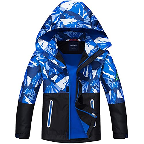 FAIRYRAIN Kinder Jungen Kapuzenjacke Softshelljacken Warme wasserdichte Camouflage Jacke Übergangsjacke Regenjacke Wanderjacke Outdoorjacke 150 von FAIRYRAIN