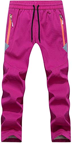 FAIRYRAIN Kinder Jungen Madchen Winter Warm Softshellhose Gefütterte Winddicht Outdoorhose mit Verstellbarem Tunnelzug Fleecefütterung Regenhose Wanderhose, Rose, 152-158 von FAIRYRAIN