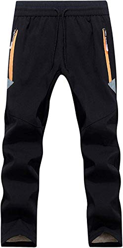 FAIRYRAIN Kinder Jungen Mädchen Winter Warm Fleecefütterung Softshellhose Winddicht Outdoorhose mit Verstellbarem Hose Atmungsaktiv Skihose Wanderhose Trekkinghose Schwarz 160 von FAIRYRAIN