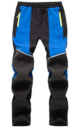 FAIRYRAIN Kinder Jungen Mädchen Softshellhose Gefütterte Winddicht Outdoorhose Atmungsaktiv mit Fleecefütterung Warm Regenhose Skihose Wanderhose (N-Blau, 104-110) von FAIRYRAIN