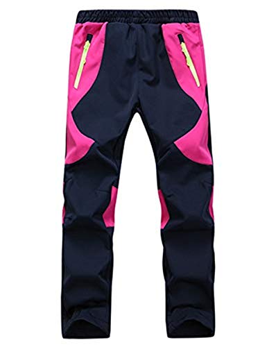 FAIRYRAIN Kinder Jungen Mädchen Softshellhose Gefütterte Winddicht Outdoorhose Atmungsaktiv mit Fleecefütterung Warm Regenhose Skihose Wanderhose S(116/122) rosa von FAIRYRAIN