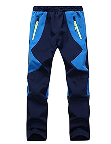 FAIRYRAIN Kinder Jungen Mädchen Softshellhose Gefütterte Winddicht Outdoorhose Atmungsaktiv mit Fleecefütterung Warm Regenhose Skihose Wanderhose Dunkelblau EU XS (104-110) von FAIRYRAIN