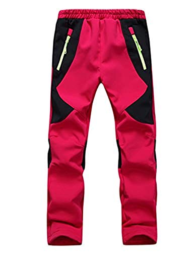 FAIRYRAIN Kinder Jungen Mädchen Softshellhose Gefütterte Winddicht Outdoorhose Atmungsaktiv mit Fleecefütterung Warm Regenhose Skihose Wanderhose, rot, XS von FAIRYRAIN