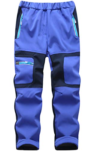 FAIRYRAIN Kinder Jungen Mädchen Winter Warm Softshellhose Regenhose Gefütterte Outdoorhose Wasserabweisend Winddicht Skihose Wanderhose Sporthose (Dunkelblau, M) von FAIRYRAIN