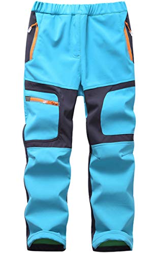 FAIRYRAIN Kinder Jungen Mädchen Winter Warm Softshellhose Regenhose Gefütterte Outdoorhose Wasserabweisend Winddicht Skihose Wanderhose Sporthose (Hellblau, M) von FAIRYRAIN