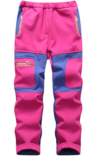 FAIRYRAIN Kinder Jungen Mädchen Winter Warm Softshellhose Regenhose Gefütterte Outdoorhose Wasserabweisend Winddicht Skihose Wanderhose Sporthose (Rosa, M) von FAIRYRAIN