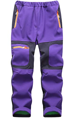 FAIRYRAIN Kinder Jungen Mädchen Winter Warm Softshellhose Regenhose Gefütterte Outdoorhose Wasserabweisend Winddicht Skihose Wanderhose Sporthose (Violett, M) von FAIRYRAIN