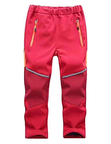 FAIRYRAIN Kinder Jungen Mädchen Winter Warm Softshellhose mit Fleecefütterung Wasserabweisend Winddicht Atmungsaktiv Outdoorhose Skihose Wanderhose Regenhose Sporthose,Rot(M) von FAIRYRAIN