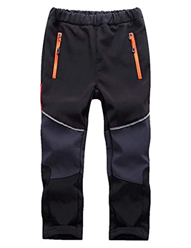 FAIRYRAIN Kinder Jungen Mädchen Winter Warm Softshellhose mit Fleecefütterung Wasserabweisend Winddicht Atmungsaktiv Outdoorhose Skihose Wanderhose Regenhose Sporthose , Schwarz , L von FAIRYRAIN