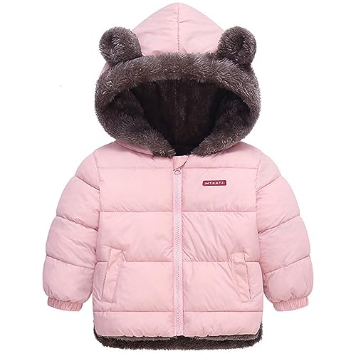 FAIRYRAIN Kinder Jungen Mädchen Winterjacke Mantel mit Kapuze Warm Niedlich Plüsch Bärenohren Wintermantel Reißverschluss Fleecemäntel 100 von FAIRYRAIN