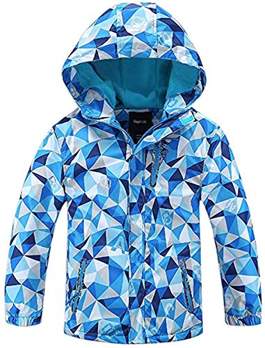 FAIRYRAIN Kinder Jungen Mädchen wasserdichte Gefütterte Jacke Übergangsjacke Regenjacke Softshelljacken mit Kapuze Atmungsaktiv Wanderjacke Outdoorjacke von FAIRYRAIN