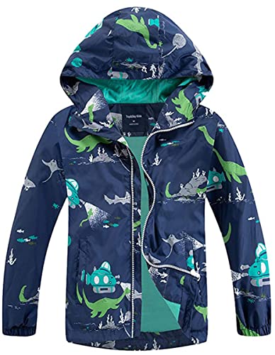 FAIRYRAIN Kids Boys Girls Floral Unicorn Cartoon Dinosaur Outdoor Sport Coat Fleece Lined Jacket Waterproof Windproof Raincoat with Hood von FAIRYRAIN