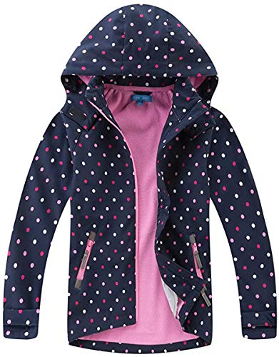 FAIRYRAIN Kinder Mädchen Jacke mit Fleecefütterung Polka Dots Übergangsjacke Blumendruck Winddicht Regenjacke Softshelljacken Lila Wanderjacke Outdoorjacke 6 Jahre von FAIRYRAIN