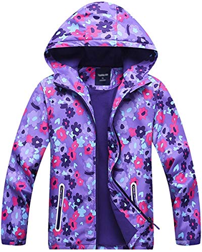 FAIRYRAIN Kinder Mädchen Jacke mit Fleecefütterung Übergangsjacke Winddicht Regenjacke Softshelljacken Kapuzenjacke Wanderjacke Outdoorjacke 130 von FAIRYRAIN