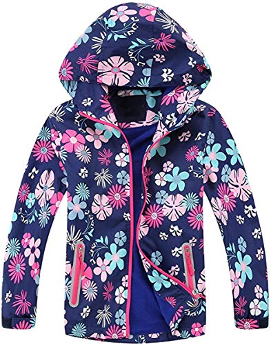 FAIRYRAIN Kinder Mädchen Jacke mit Fleecefütterung Übergangsjacke Winddicht Regenjacke Softshelljacken Kapuzenjacke Wanderjacke Outdoorjacke, Farbe:Marine, Gr.XX L von FAIRYRAIN