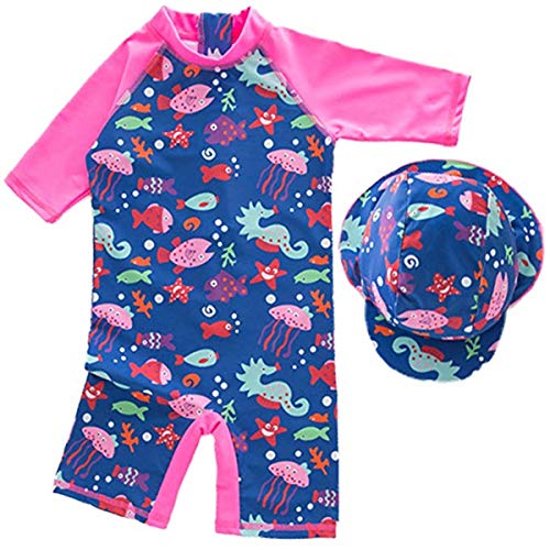 FAIRYRAIN Kinder Mädchen Jungen Bademode mit Badekappen Badeanzug Alles in eins Sonnenschutz Schwimmbekleidung Einteiler UPF 50+ UV Schützend von FAIRYRAIN