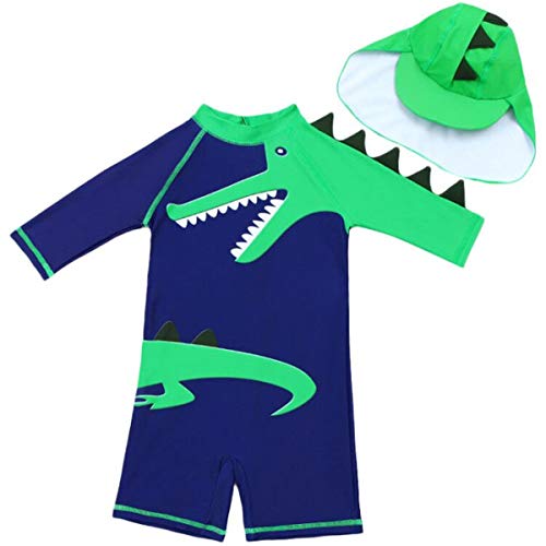 FAIRYRAIN Kinder Mädchen JungenSunsuit Sonnenschutz Alles in eins Badeanzug Bademode Einteiler UPF 50+ UV Schützend Schwimmanzug mit Sonnenhut (Swim#A, 3-4 Jahre) von FAIRYRAIN