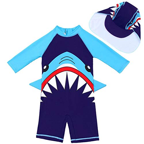 FAIRYRAIN Kinder Mädchen JungenSunsuit Sonnenschutz Alles in eins Badeanzug Bademode Einteiler UPF 50+ UV Schützend Schwimmanzug mit Sonnenhut (Swim#B, 3-4 Jahre) von FAIRYRAIN