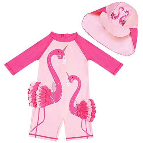 FAIRYRAIN Kinder Mädchen JungenSunsuit Sonnenschutz Alles in eins Badeanzug Bademode Einteiler UPF 50+ UV Schützend Schwimmanzug mit Sonnenhut (Swim#F, 12-18 Monate) von FAIRYRAIN