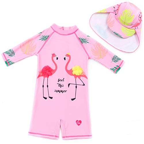 FAIRYRAIN Kinder Mädchen JungenSunsuit Sonnenschutz Alles in eins Badeanzug Bademode Einteiler UPF 50+ UV Schützend Schwimmanzug mit Sonnenhut (Swim#G, 12-18 Monate) von FAIRYRAIN