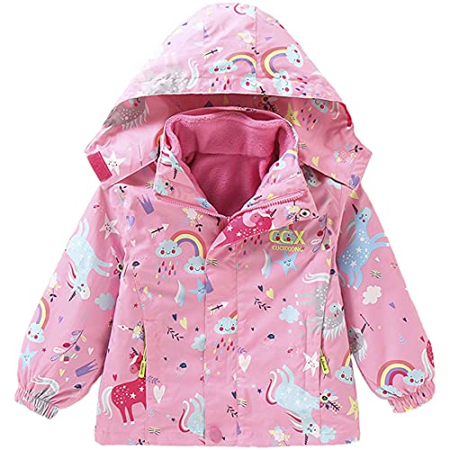 FAIRYRAIN Kinder Mädchen Kapuzenjacke Softshelljacken 3-in-1 Winter Warme Wanderjacke mit Fleecefutter Funktionsjacke Regenjacke Outdoorjacke 120 von FAIRYRAIN