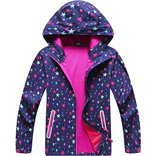 FAIRYRAIN Kinder Mädchen Kapuzenjacke Softshelljacken Warme wasserdichte Blume Polka dots Jacke Übergangsjacke Regenjacke Wanderjacke Outdoorjacke 110 von FAIRYRAIN