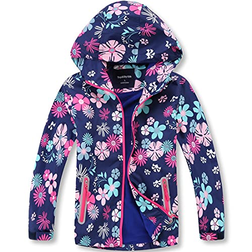 FAIRYRAIN Kinder Mädchen Kapuzenjacke Softshelljacken Warme wasserdichte Blume Polka dots Jacke Übergangsjacke Regenjacke Wanderjacke Outdoorjacke 110 von FAIRYRAIN