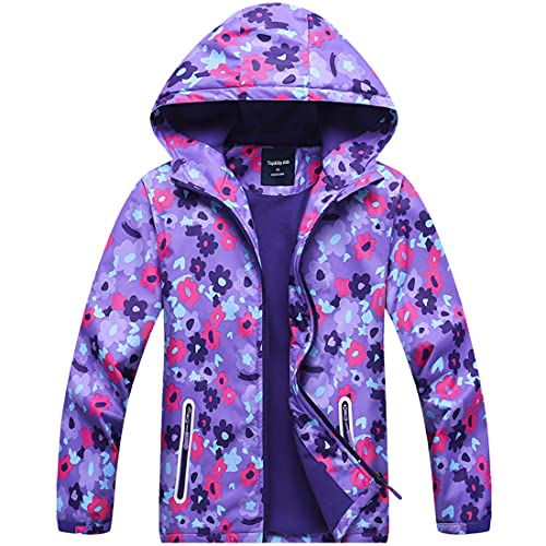 FAIRYRAIN Kinder Mädchen Kapuzenjacke Softshelljacken Warme wasserdichte Blume Polka dots Jacke Übergangsjacke Regenjacke Wanderjacke Outdoorjacke 120 von FAIRYRAIN